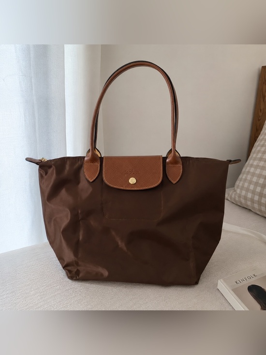 Longchamp Handbags - Longchamp Brown Nylon Tote with Tan Leather Trim